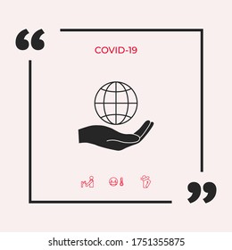 Hand holding Earth. Protect icon. Graphic elements for your design