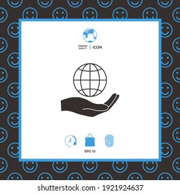 Hand holding Earth. Protect icon
