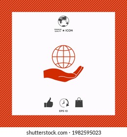 Hand holding Earth. Protect icon