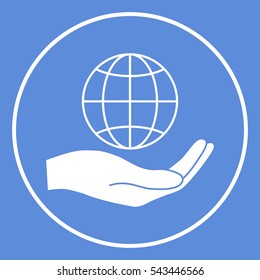 Hand holding Earth. Protect icon