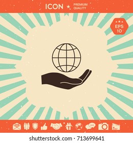 Hand holding Earth. Protect icon
