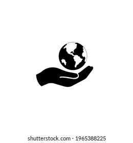 Hand holding earth, save planet simple icon vector illustration