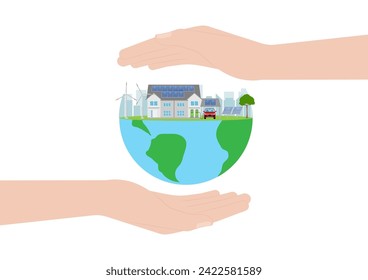 Hand Holding Earth. Save the World. Save Energy. Eco Friendly and Green Energy Concept.