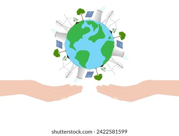 Hand Holding Earth. Save the World. Save Energy. Eco Friendly and Green Energy Concept.