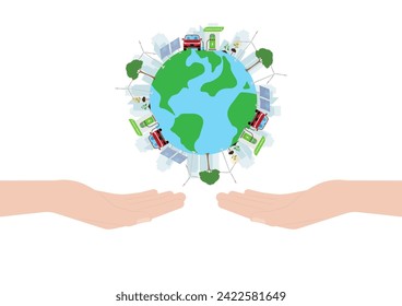 Hand Holding Earth. Save the World. Save Energy. Eco Friendly and Green Energy Concept.