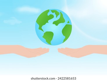 Hand, die die Erde hält. Rettet die Welt! Sparen Sie Energie. Öko-freundliches und umweltfreundliches Energiekonzept.