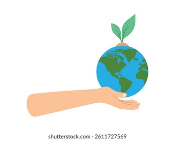 Hand Holding Earth and Tree Background