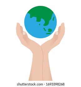 Hand holding the earth vector illustration.