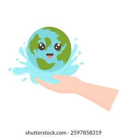 Hand Holding Earth, World Water Day Celebration Illustration