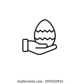 Hand holding easter egg simple thin line icon vector illustration
