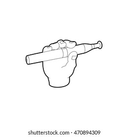 Hand holding e-cigarette icon in outline style isolated on white background