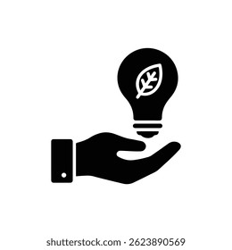 Hand Holding Eco Light Icon Black Filled Glyph Line Art