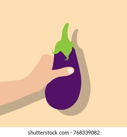 Hand holding a eggplant, vector illustration design. Hands collection.