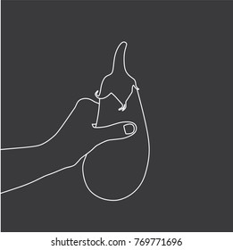 Hand holding a eggplant, vector illustration design. Hands collection.