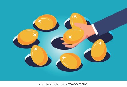 hand holding the eggs inside each cave