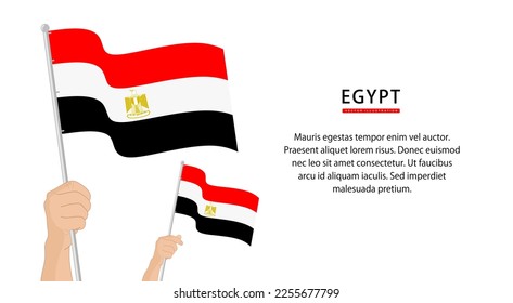 Hand holding Egypt flag. Illustration in flat style. Waving flag of Egypt isolated. vector illustration