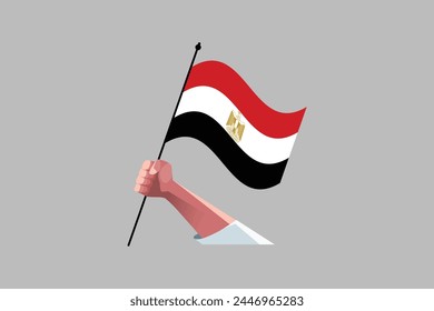 A hand holding an Egypt flag, National Egypt flag Vector illustration, Flag of the Arab Republic of Egypt, Illustration Flag of Egypt, Symbol of patriotism and freedom, Egyptian sign, Africa
