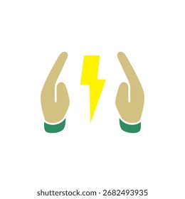 Mano que sostiene el icono de la Plantilla eléctrica, estilo plano simple, Ilustración vectorial, símbolo, pictograma de la luz del logotipo del diseño, para UI o UX aislado en blanco para el App móvil, editable