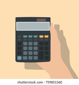 Hand holding a electronic calculator, vector illustration design. Hands collection.
