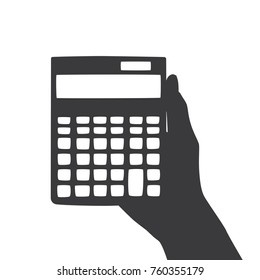 Hand holding a electronic calculator, vector illustration design. Hands collection.