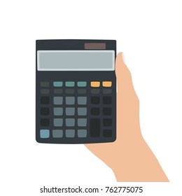 Hand holding a electronic calculator, vector illustration design. Hands collection.