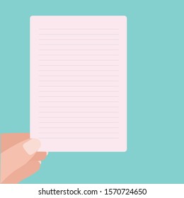 hand holding empty blank sheet of paper. hand holding brochure, book, announce, template. Vector flat cartoon illustration for web sites and banners design.