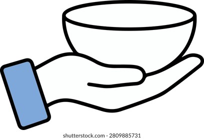 Hand holding empty bowl icon for hunger relief and food aid vector illustration