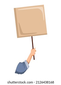 Hand holding empty placard with place for text. Person hand holding blank banner or card. Isolated vector illustration can be used for competition, news, tournament or contest