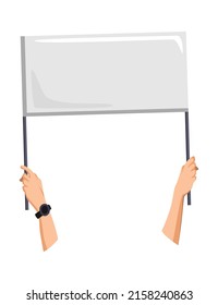 Hand holding empty placard with place for text. Person hand holding blank banner or card. Isolated vector illustration can be used for competition, news, tournament or contest