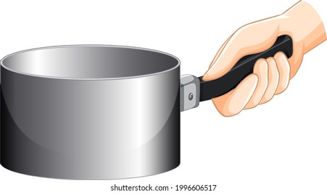 Hand holding an empty saucepan isolated illustration