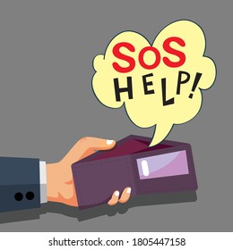 Cartera vacía sin dinero, Sos Money,ilustración de imágenes vectoriales
