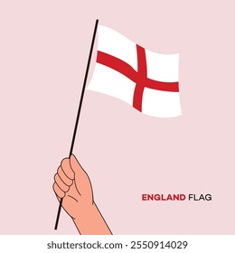 Hand holding England flag in line art drawing style. England hand Flag waving. Vector illustration