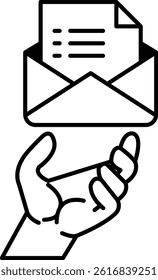 A hand holding an envelope with a background
