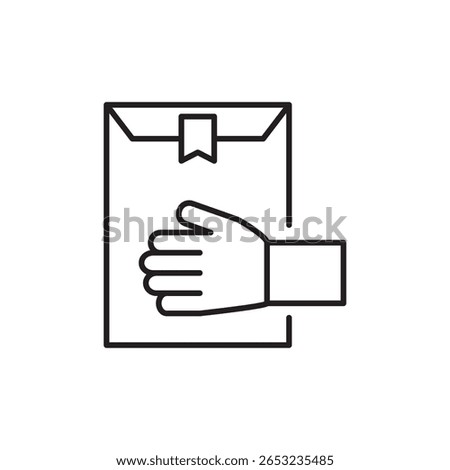 A hand holding an envelope with a bookmark, symbolizing a power of attorney document. Ideal for legal, business, or official use, the minimalist design features clean lines and a professional look.