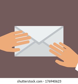 Hand Holding Envelope. Flat style. Vector illustration