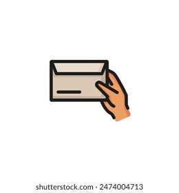 Hand holding envelope line icon. Post, mail, letter. Mail delivery concept. Can be used for topics like communication, documents, correspondence
