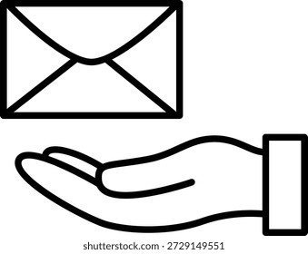 Hand holding an envelope for mail and message icon
