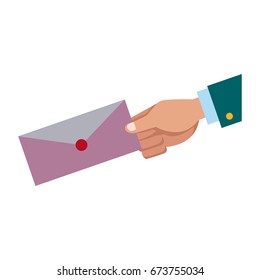 hand holding envelope mail postal icon