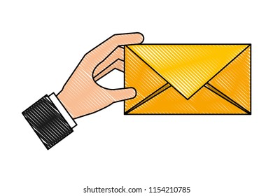 hand holding envelope message mail drawing design