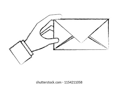 hand holding envelope message mail hand drawing design
