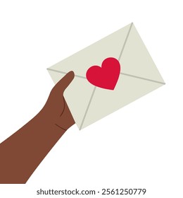 Hand holding an envelope with a red heart