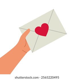 Hand holding an envelope with a red heart
