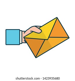 hand holding envelope send email vector illustration
