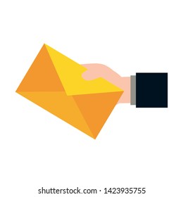 hand holding envelope send email vector illustration