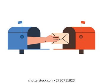 Mão segurando envelope enviado para caixa de correio