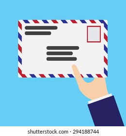 hand holding envelope. vector illustration