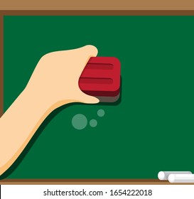 hand holding eraser, erases the  chalkboard cartoon flat illustration vector