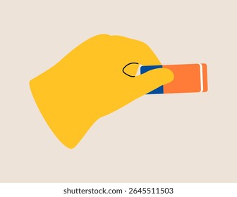Apagador de mão. Ferramenta de papel de carta. Ilustração vetorial colorida
