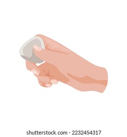 Hand holding eraser vector illustration. Hand rubbing out isolated on white background. Art, education, stationery, creativity concept