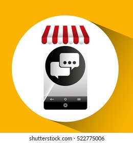 hand holding e-shopping bubble speech design vector illustration eps 10